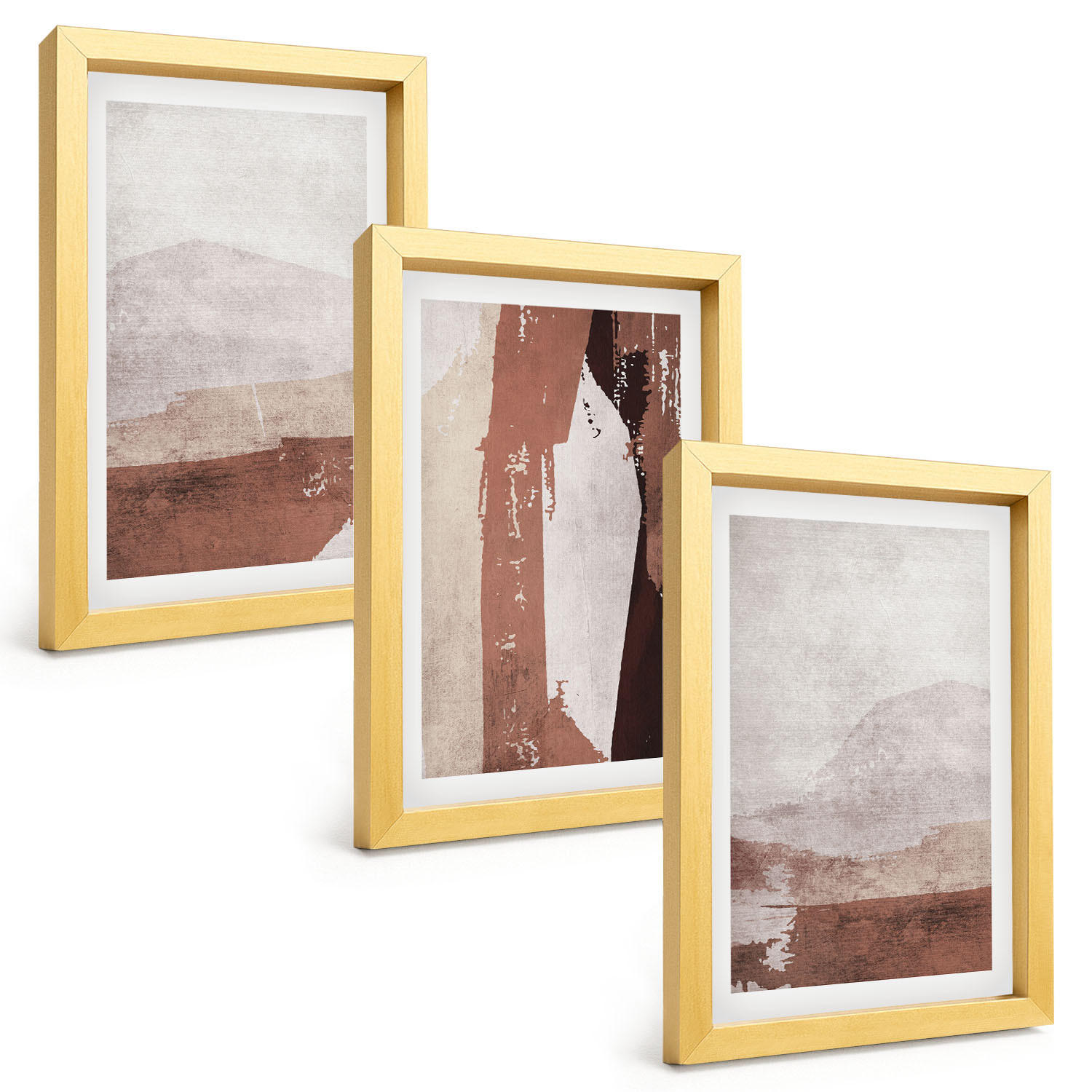 BILDER SET 3er Set - 20x30 cm Goldrahmen - Braun-beige abstrakte Muster - Goldfarben, Kunststoff (20/30cm) - TULUP