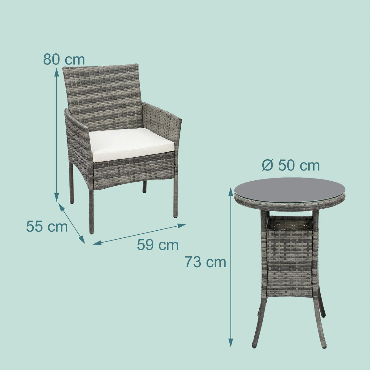 3-TLG.GARTENMÖBEL-SET - Grau, Glas/Kunststoff - Relaxdays
