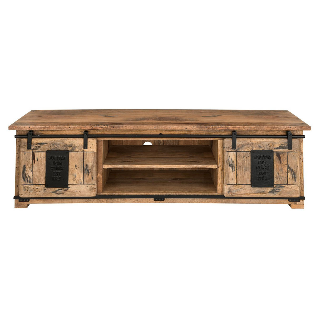 TV-COUCHTISCH Florenz Vintage - 180 cm - Mangoholz - Schwarz/Braun, Holz (180/50/55cm) - bene living