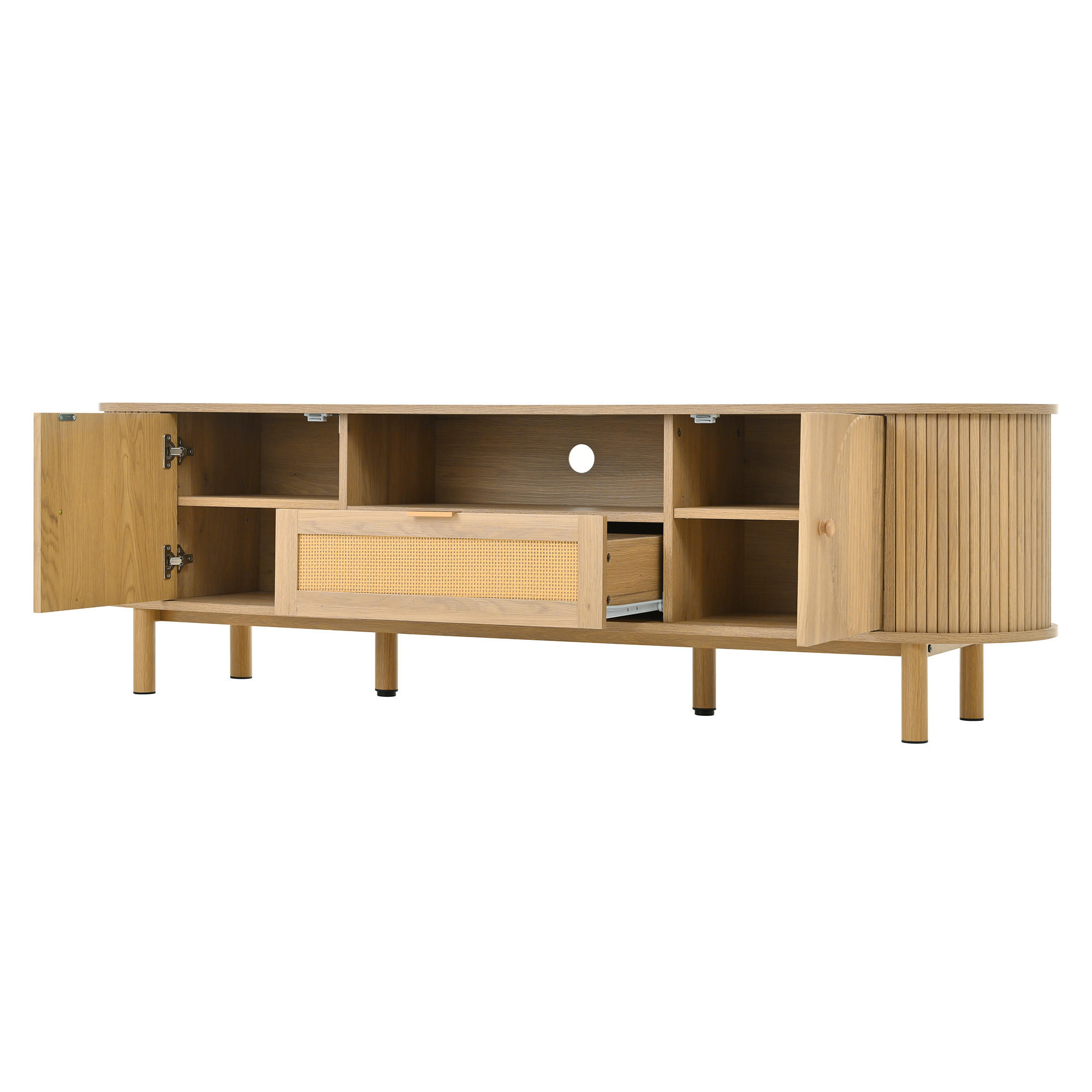 TV-ELEMENT175X36X51CM RattanHolzoptik Modernes TVLowboard Abgerundet - Naturfarben, Holz (43.82/15.24/80.01cm) - Raelunyi