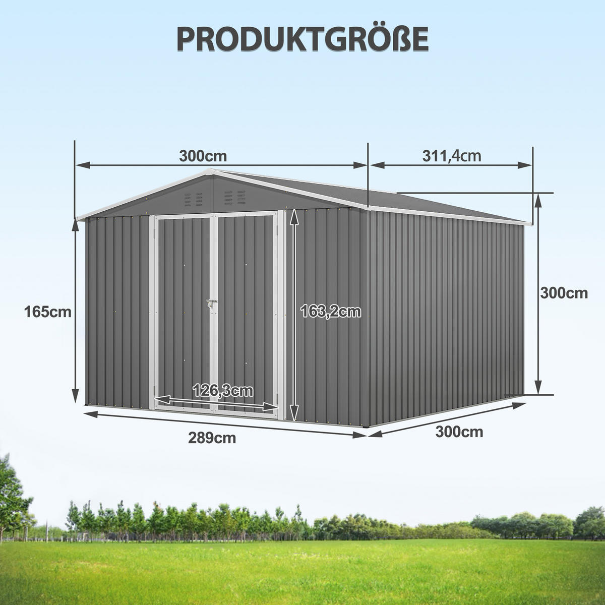 GARTENHAUS Schwerlast Stahl 300x311cm Grau Wetterfest & Sicher - Grau, Metall (311.4/300cm) - Raelunyi
