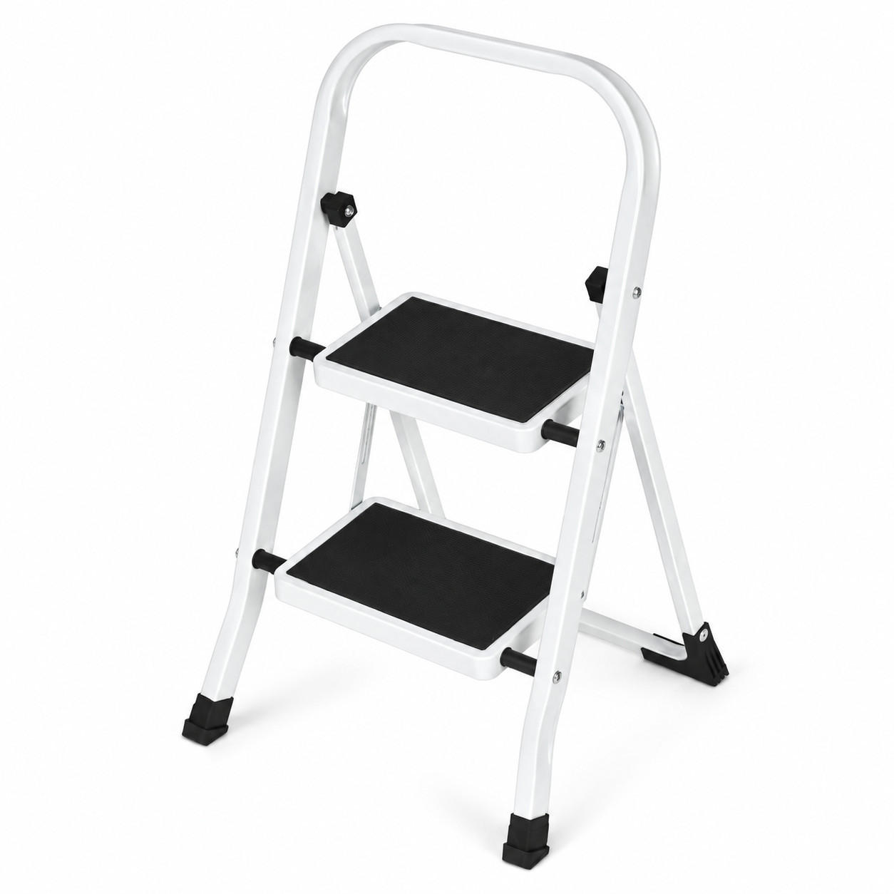KLAPPTRITTLEITER 2 Stufen Weiß - Schwarz - Schwarz/Weiß, Kunststoff/Metall (48/81/47cm) - Mat-Haus