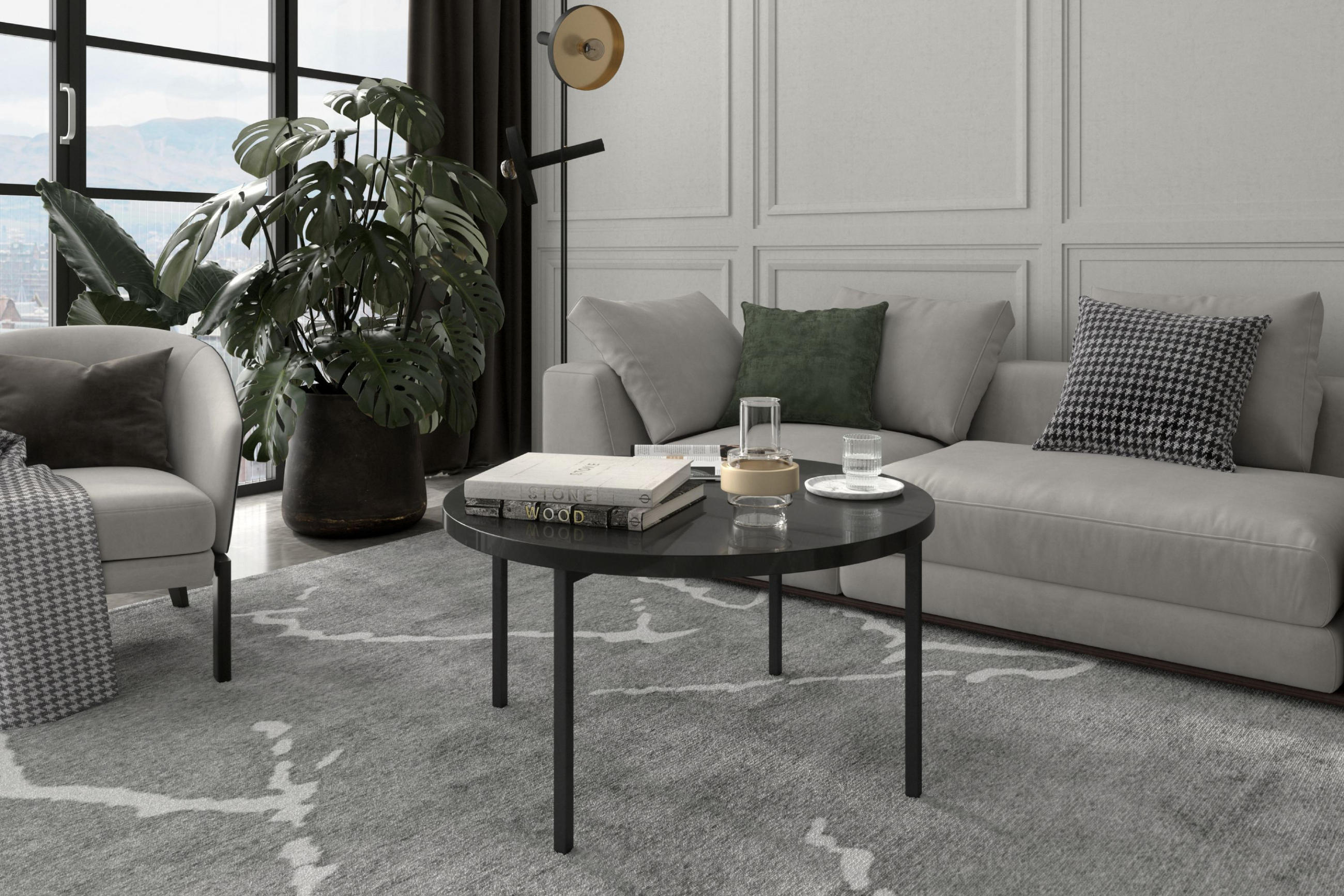 COUCHTISCH GERIS mit Metallfüßen, Spanplatte, Schwarz - Schwarz, Holz/Metall (80/80/45cm) - KONSIMO®