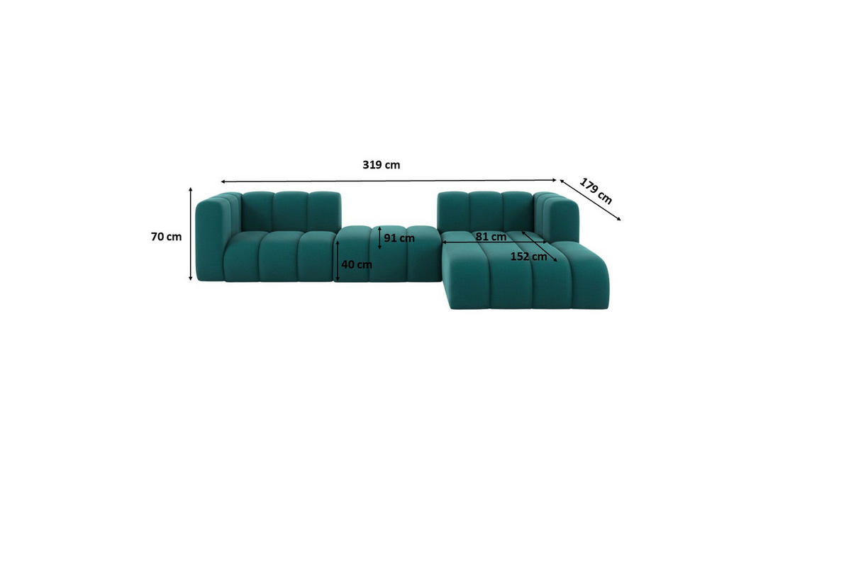 ECKSOFA L-Form Grand L 319 cm, Veloursstoff Salvador, Azurblau, Rechts - Blau, Holz (319/179cm) - Kaiser Möbel