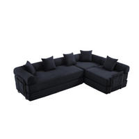 ECKSCHLAFSOFA Modulsofa,Fünfsitzer mit Schlaffunktion,kombinierbar,Cord,Schwarz - Schwarz, Textil (270/180cm) - LVHOM