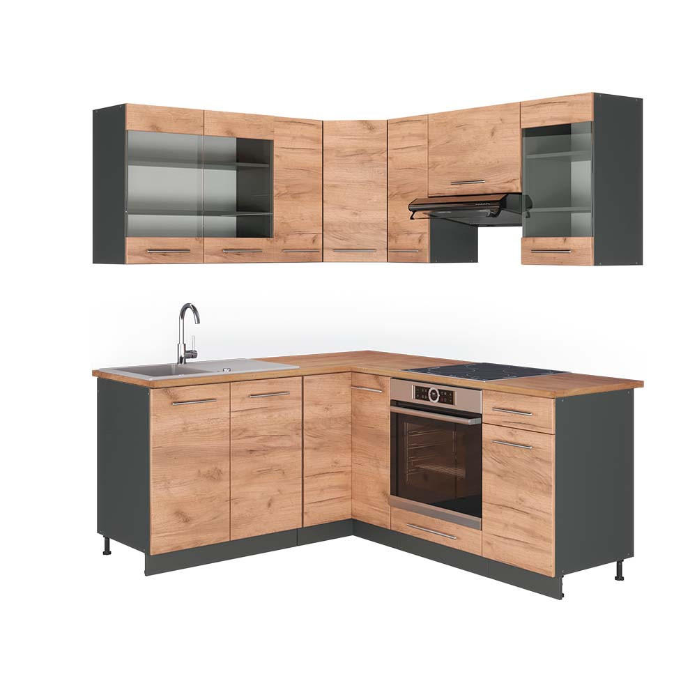 ECKKÜCHE Fame-Line Goldkraft Eiche/Anthrazit 160 x 190 cm, AP Eiche - Honigeiche/Anthrazit, Holzwerkstoff (190/81.6/60cm) - Vicco