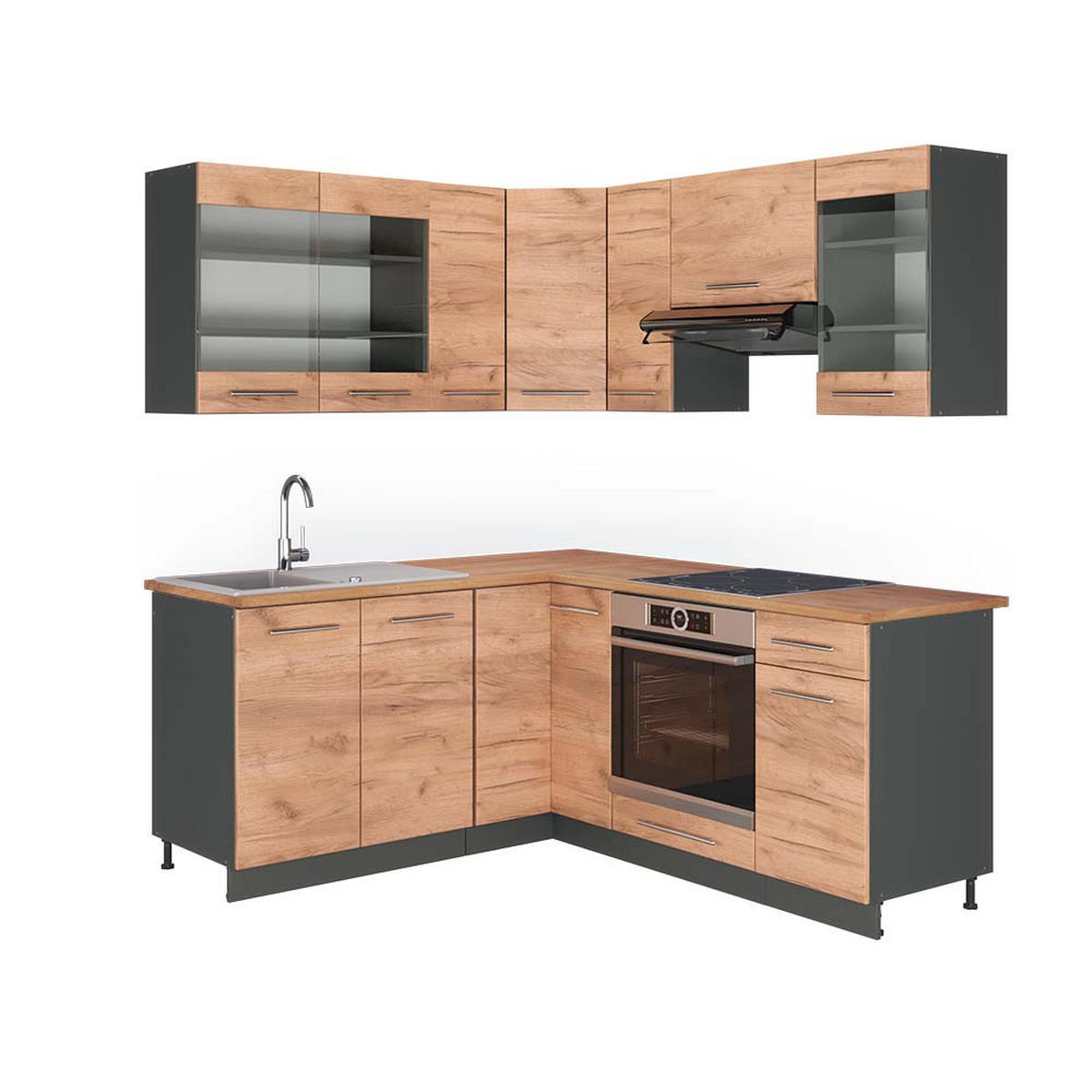 ECKKÜCHE Fame-Line Goldkraft Eiche/Anthrazit 160 x 190 cm, AP Eiche - Honigeiche/Anthrazit, Holzwerkstoff (190/81.6/60cm) - Vicco