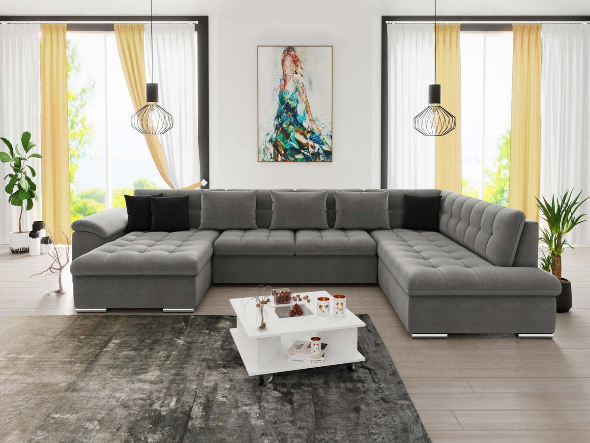 WOHNLANDSCHAFT Niko Bis Lux, Seite: Links - Grau, Holz/Textil (348/76/205cm) - MIRJAN24