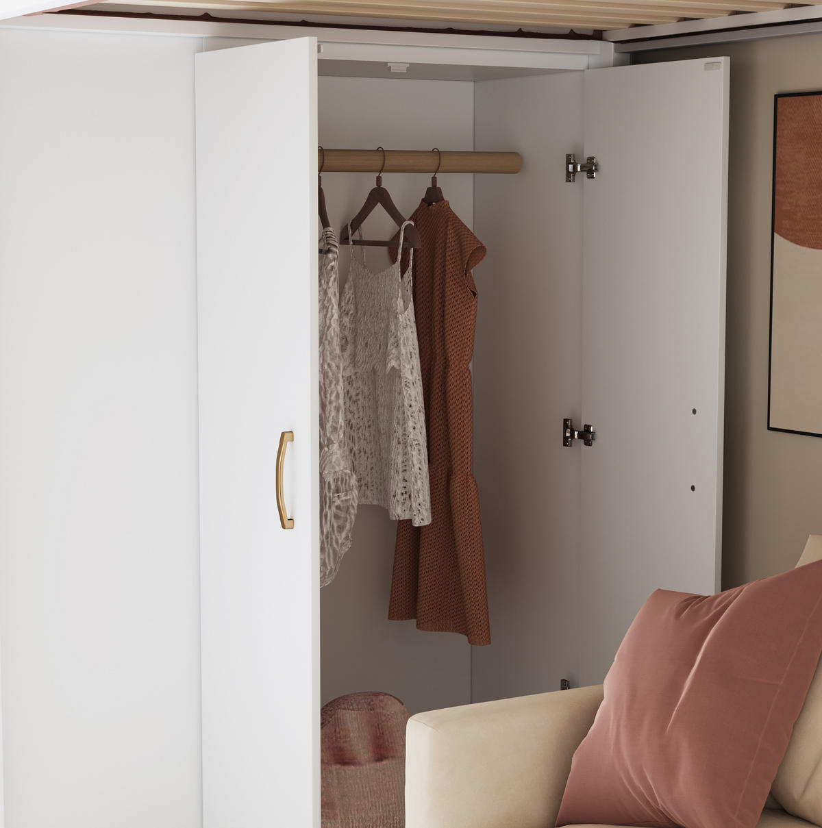 HOCHBETT aus Kiefernholz 90x200 cm Weiß mit Kleiderschrank, Regalen und Leiter mit Schubladen - Weiß, Holzwerkstoff (90/200cm) - IVMEU