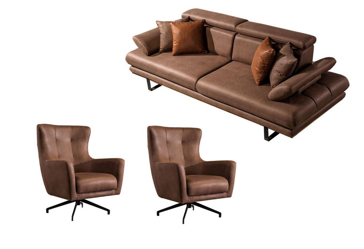 SITZGARNITUR Energy Grau-Seidengrau Stellvariante:3+1+1 - Braun, Holz (240/80/100cm) - Villa Möbel