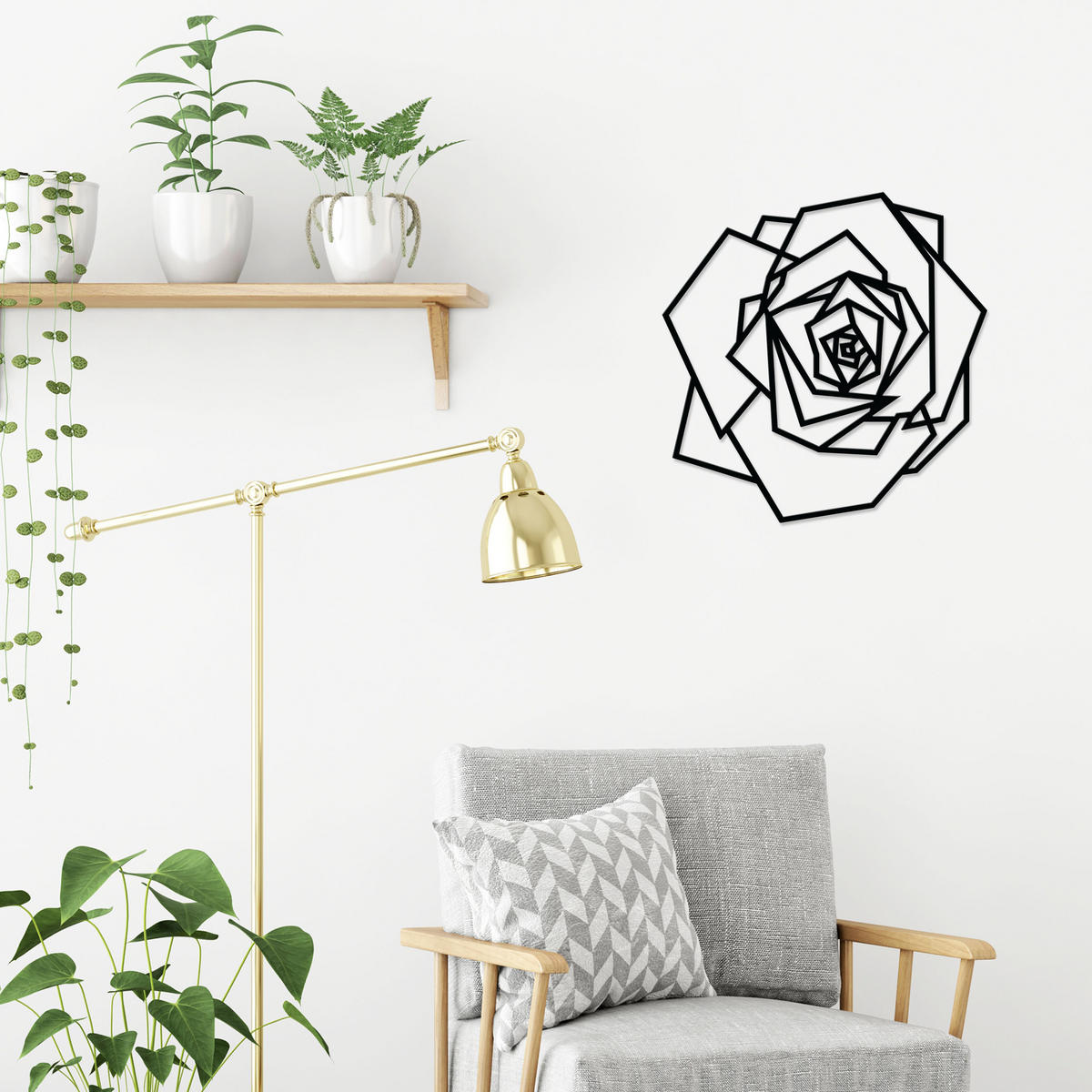 WANDDEKORATION Metall Nr. 51 Wild Rose Schwarz 60/0,3/60 cm - Schwarz, Metall (60/60/0.3cm) - Decortie