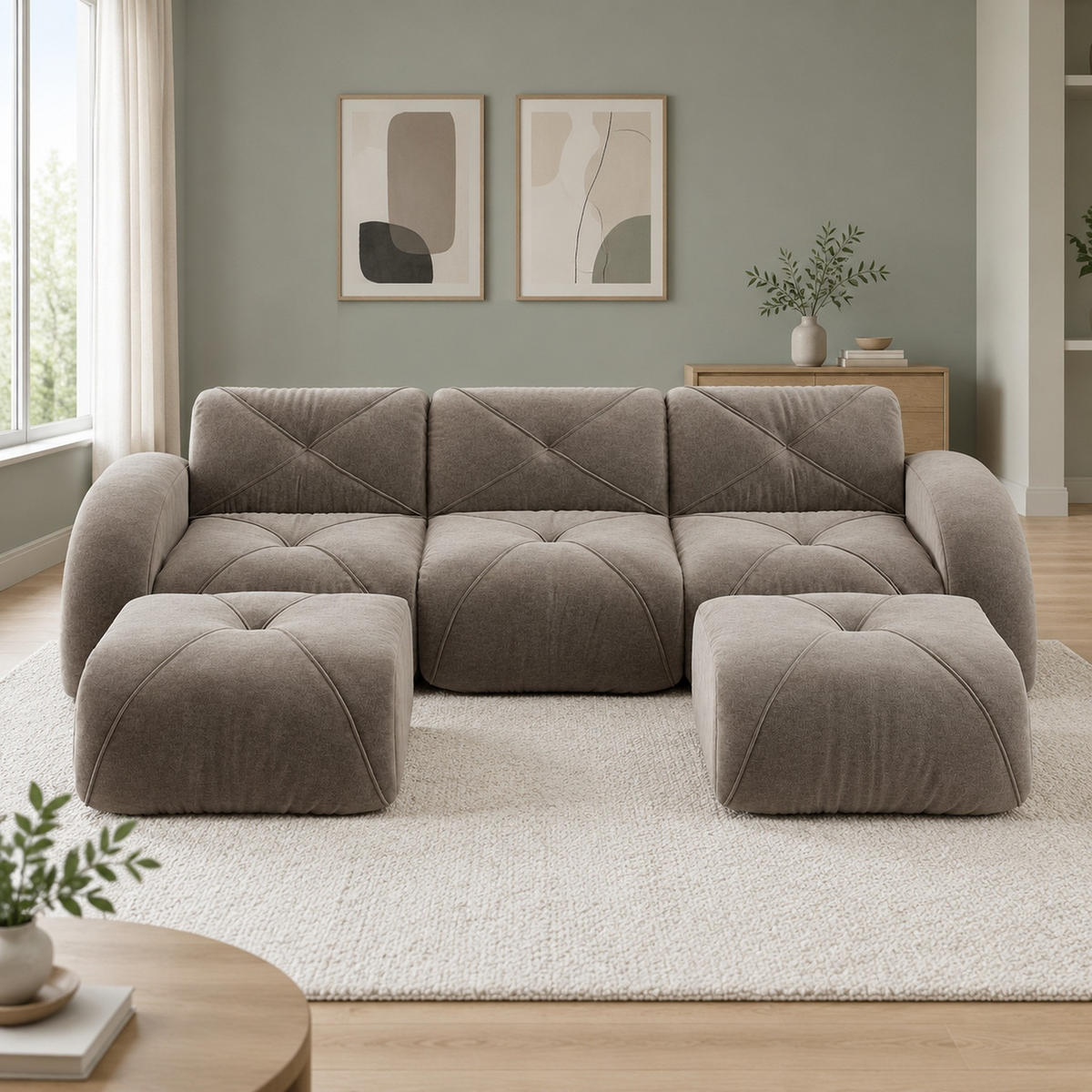 3-SITZER mit Chenille-Bezug in Taupe 281x171x76 cm, rahmenlos und flexibel stellbar - Taupe, Textil (171/76/281cm) - IVMEU