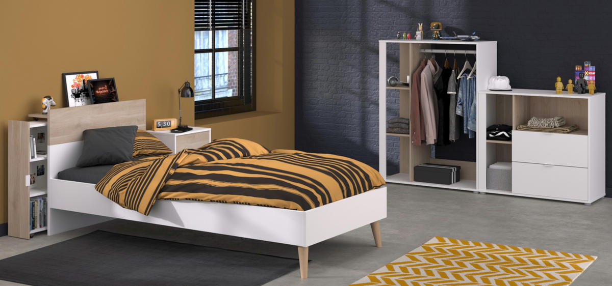 JUGENDZIMMER weiß, Eiche, Komplett-Set 5-teilig mit vielen Fächern - Eichefarben/Weiß, Holzwerkstoff (95/123/206cm) - Parisot Meuble