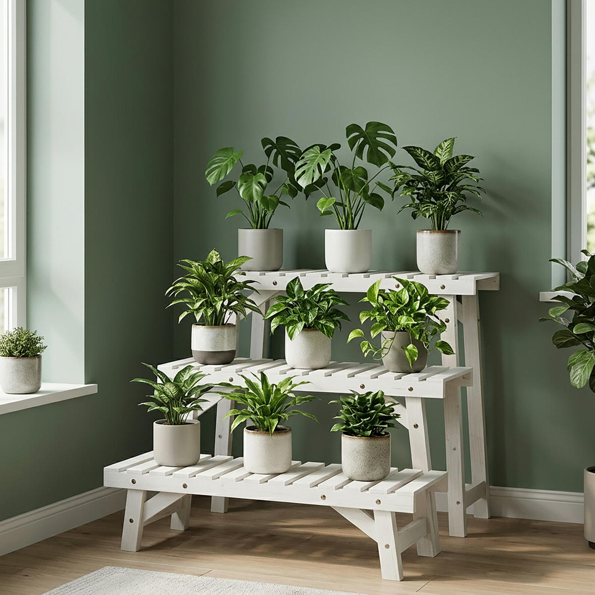 BLUMENSTÄNDER Weiß 3er-Set Tannenholz 70x25 cm - Weiß, Holz (70/49/25cm) - Relaxdays