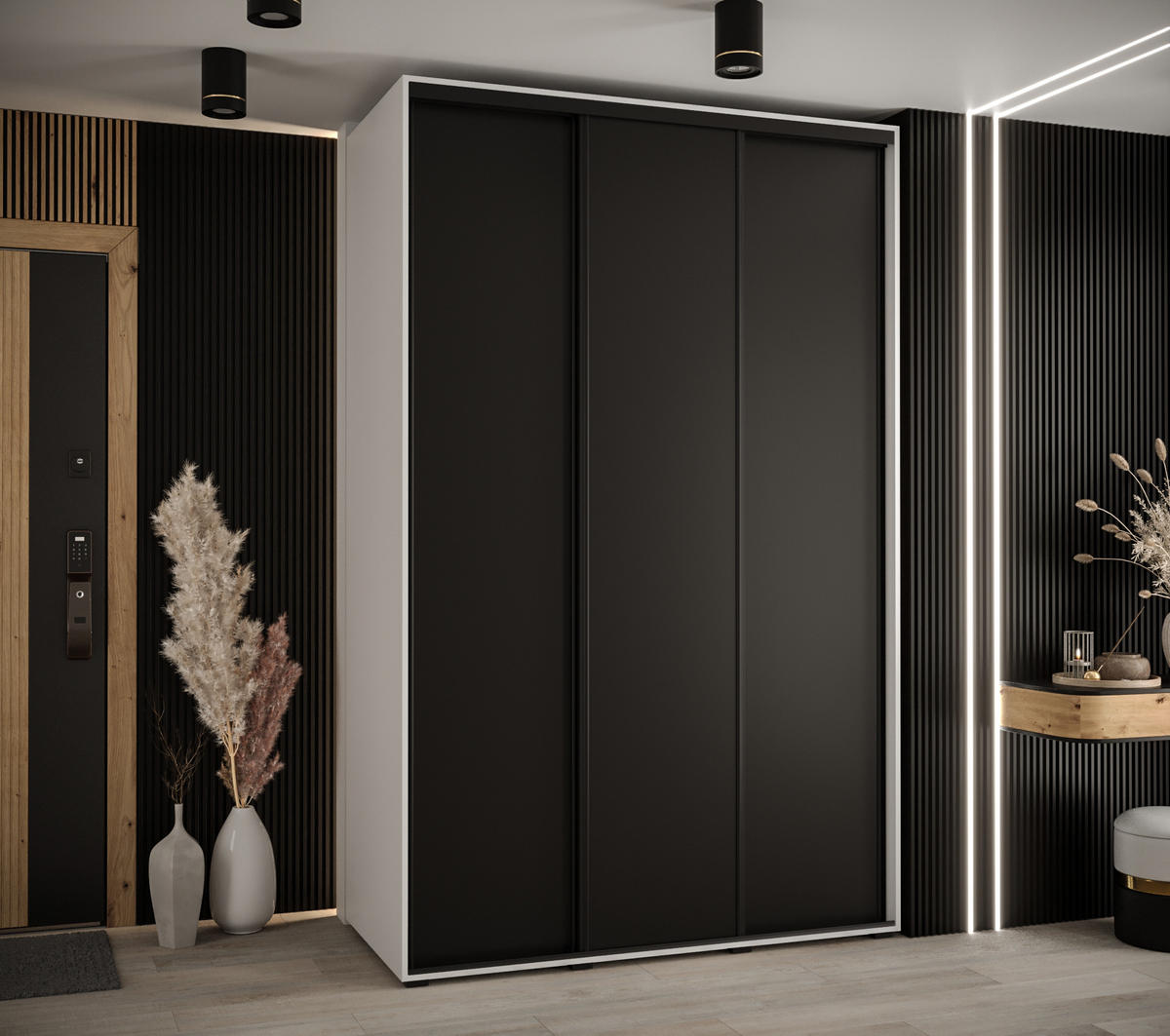 SCHWEBETÜRENSCHRANK 235,2/160/45 3-türig - Schwarz/Weiß, Holz/Metall (160/235/45cm) - Abiks Möbel