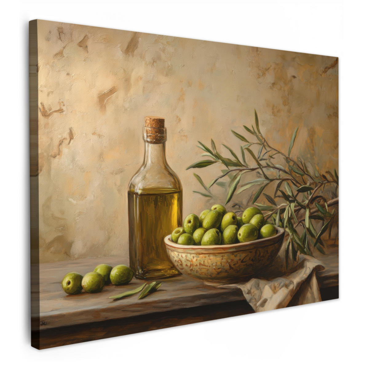LEINWANDBILD Oliven - Stilleben - Vintage Wandbilder 80x60 cm - Olivgrün, Textil (80/60cm) - MuchoWow