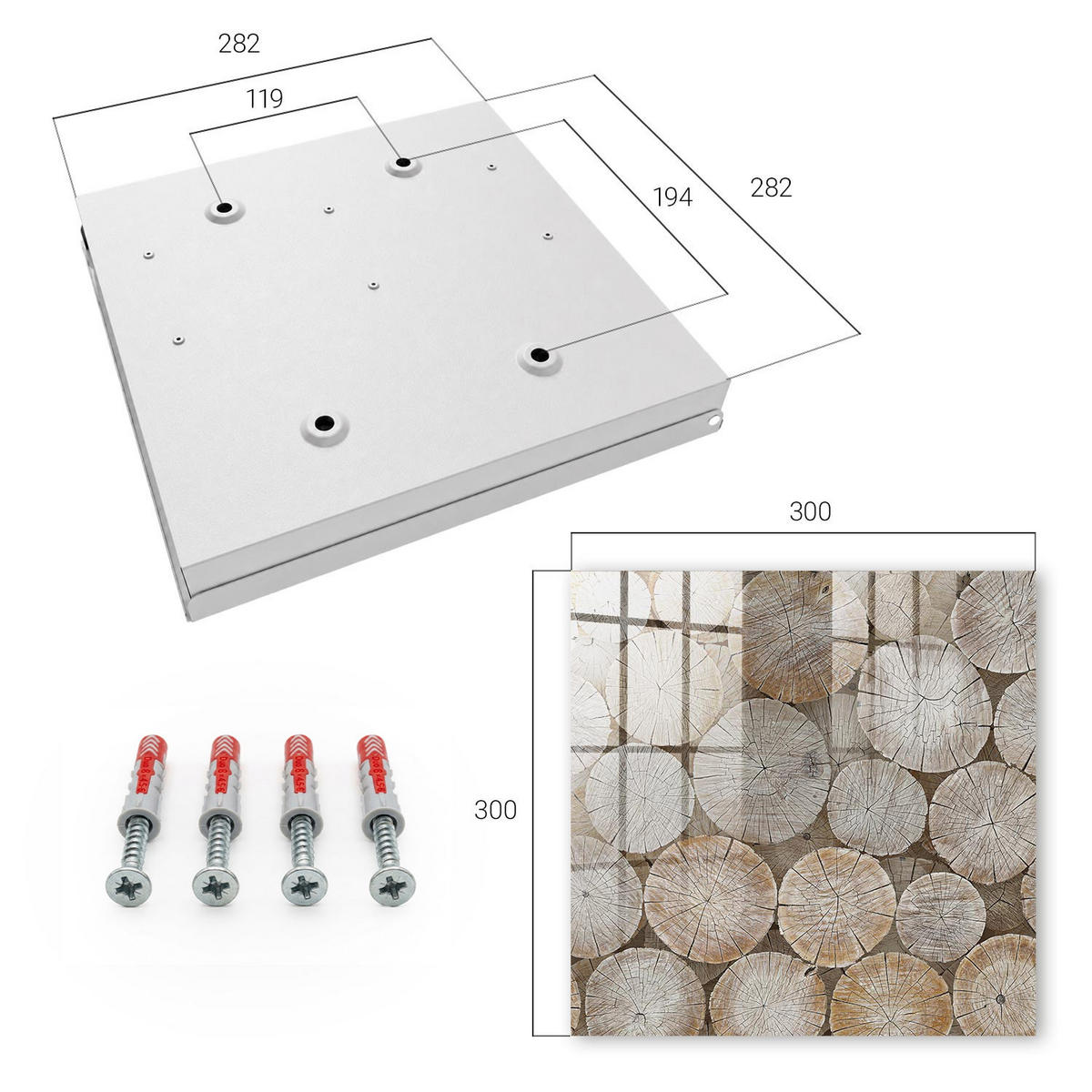 SCHLÜSSELBOX Weiß 30x30 cm – Türöffnung nach rechts - Holzkreise - Beige, Metall (30/30/5cm) - TULUP