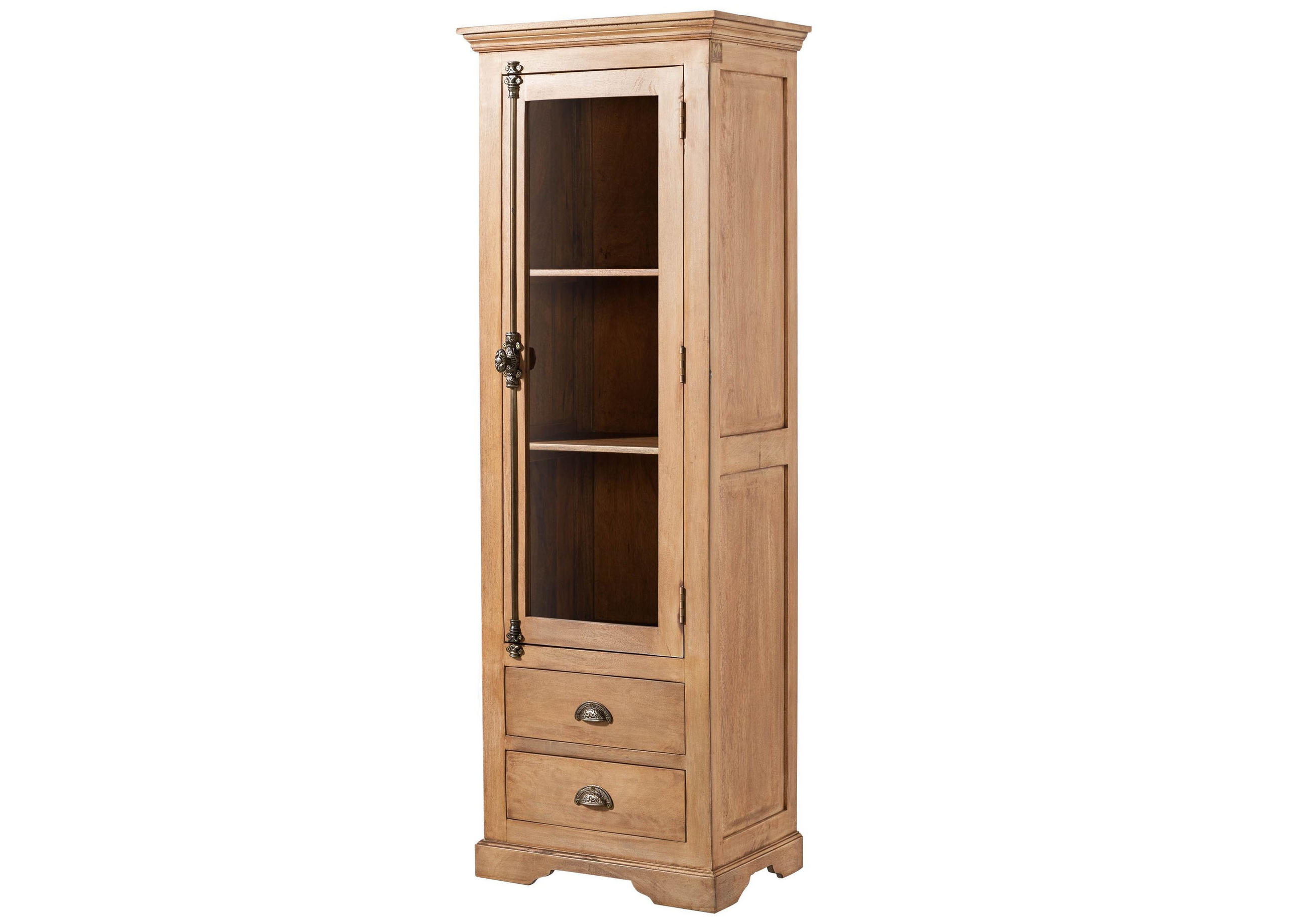 VITRINE Mango 65x45x190 beige geölt TOULOUSE #02 - Beige, Holz (65/190/45cm) - Massivmoebel24