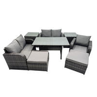 Gartenmöbelset mit Esstisch,Zweisitzer,Beistelltischen Polyrattan Dunkelgrau 7-Sitzer - Dunkelgrau/Grau, Glas/Kunststoff - Fimous