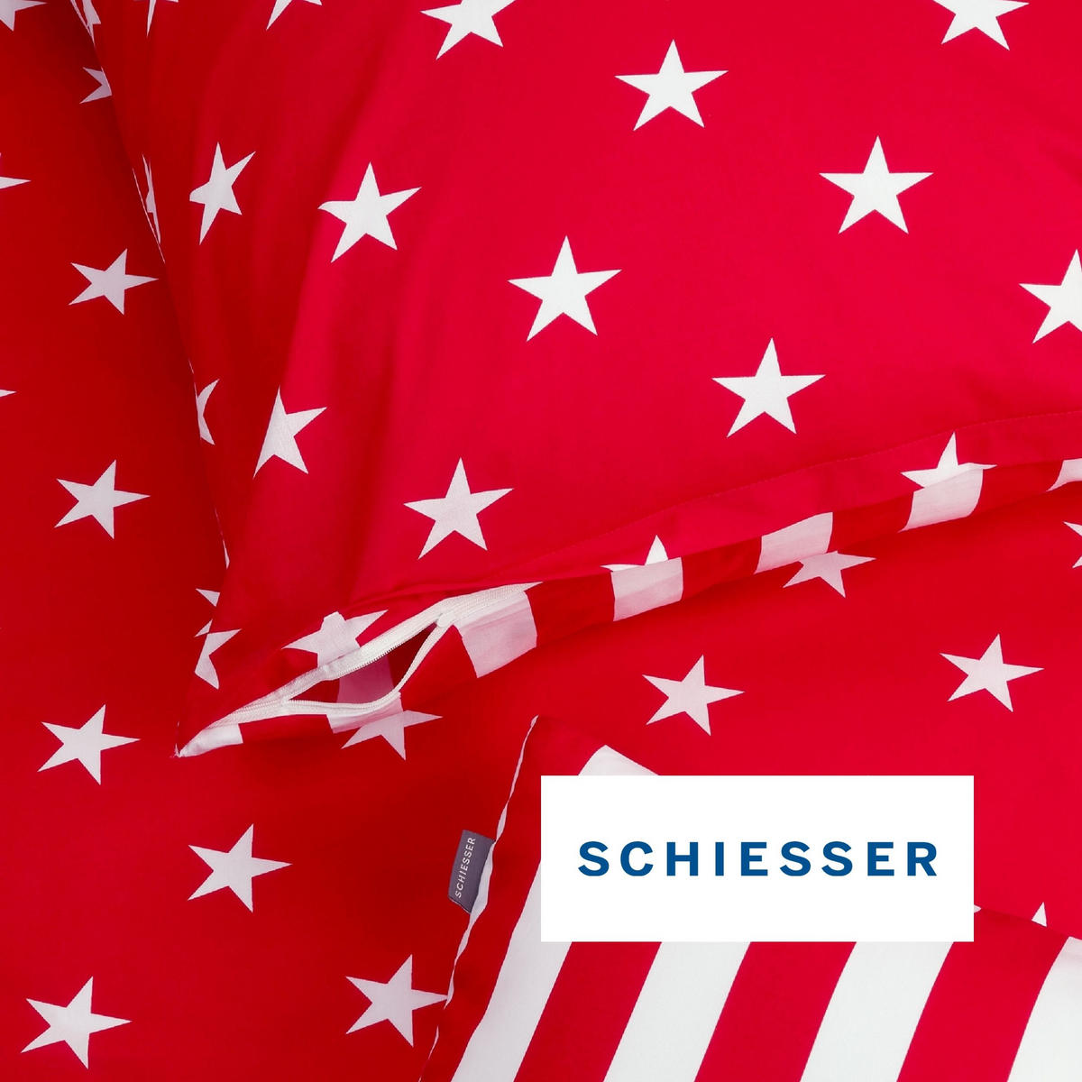 BETTWÄSCHESET Sterne Feinbiber 2-teilig 135x200 cm Rot - Rot, Textil (135/200cm) - SCHIESSER