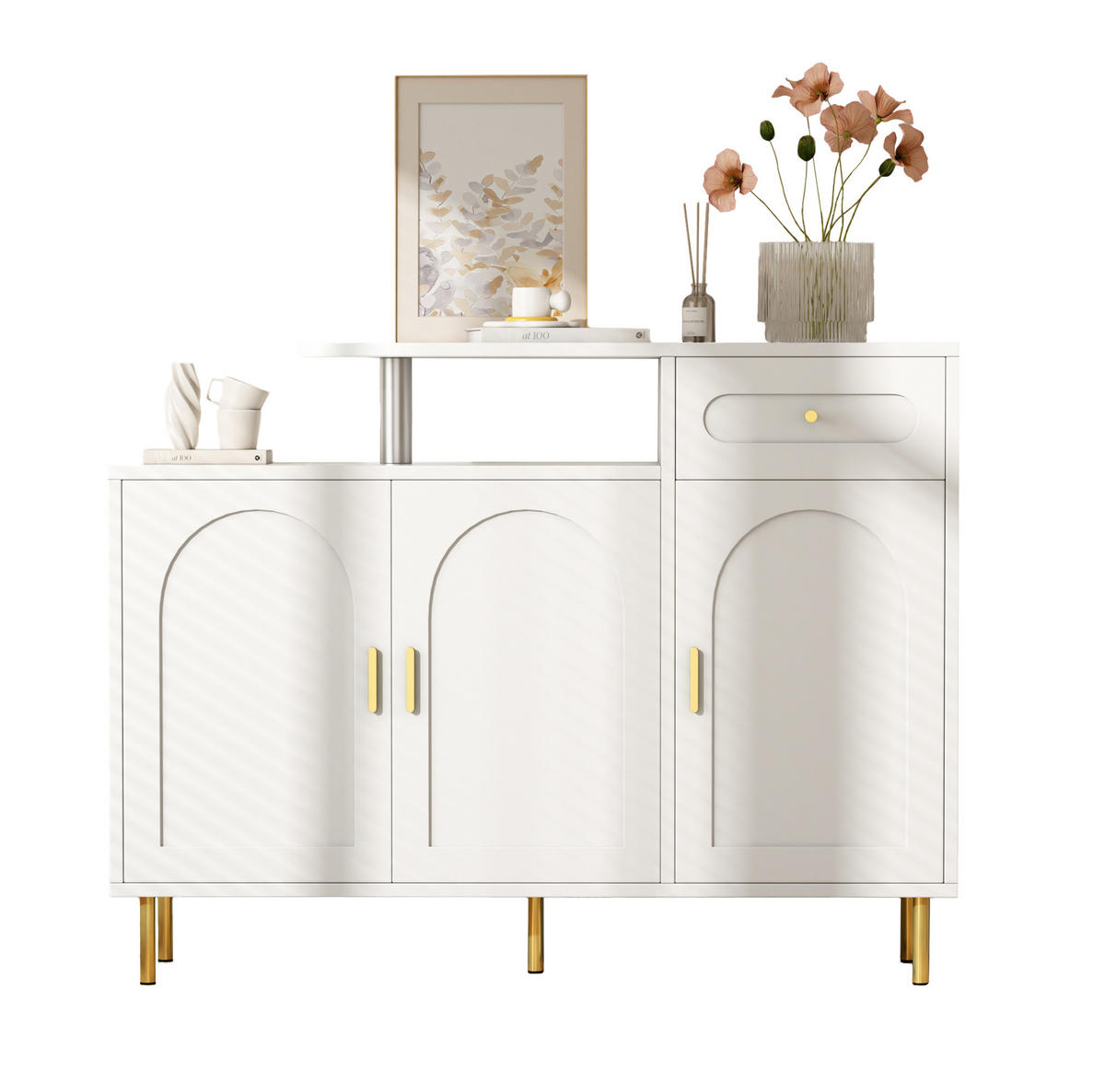 SIDEBOARD 120/35/92 cm aus Spanplatte mit 3 Türen, 1 Schublade und Metallgriffen, Weiß - Weiß, Holzwerkstoff (120/92/35cm) - Redom
