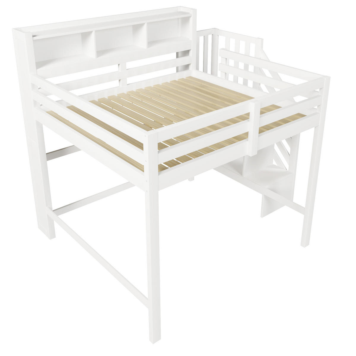 HOCHBETT 140/200 cm Weiß mit LED und Stauraumtreppe ohne Matratze - Weiß, Holz (140/200cm) - MIVRAY