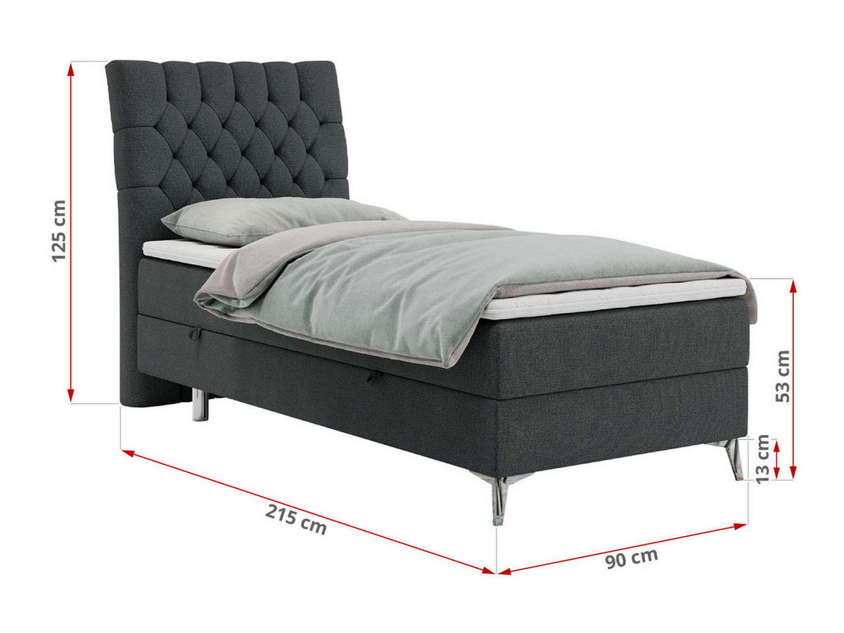 BOXBETT MILEN 90/200 Dunkelgrau Struktur - H4 - Links Seite - Dunkelgrau, Holz/Textil (90/200cm) - MKS