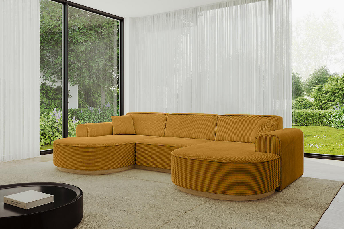 WOHNLANDSCHAFT MARI-U1-v2 - 303x171x83 cm Senfgelb Cord - Gelb, Holzwerkstoff/Textil (303/83/171cm) - ALTDECOR
