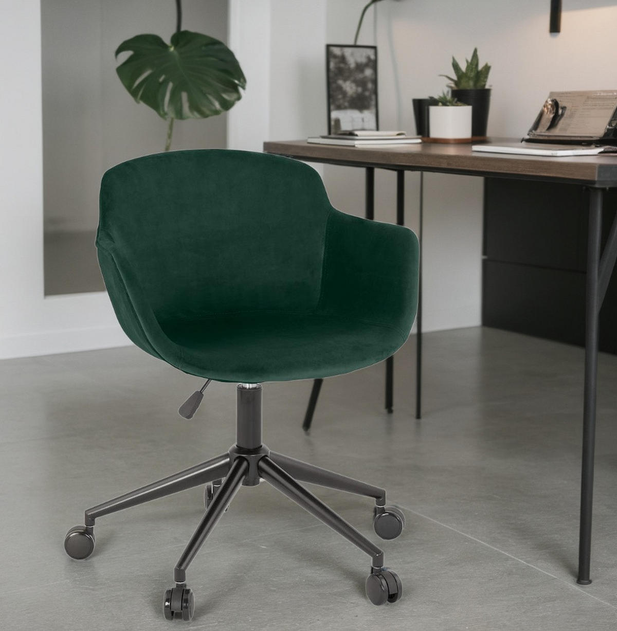 BÜROSTUHL Samt mit Rollen, 360° drehbar und höhenverstellbar PILANO, Grün 54x59x80 cm - Schwarz/Grün, Textil/Metall (59/80/54cm) - KADIMA DESIGN