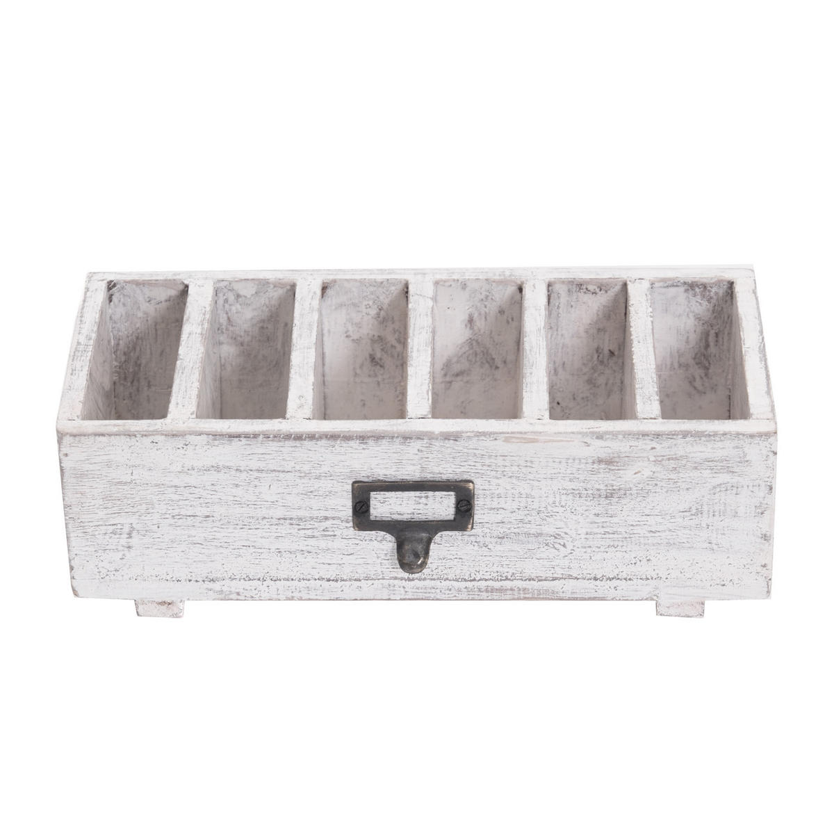 TISCH-ORGANIZER Runa Mahagoni Massivholz, 6 Fächer white washed - Weiß, Holz (15/32/10cm) - DESIGN DELIGHTS