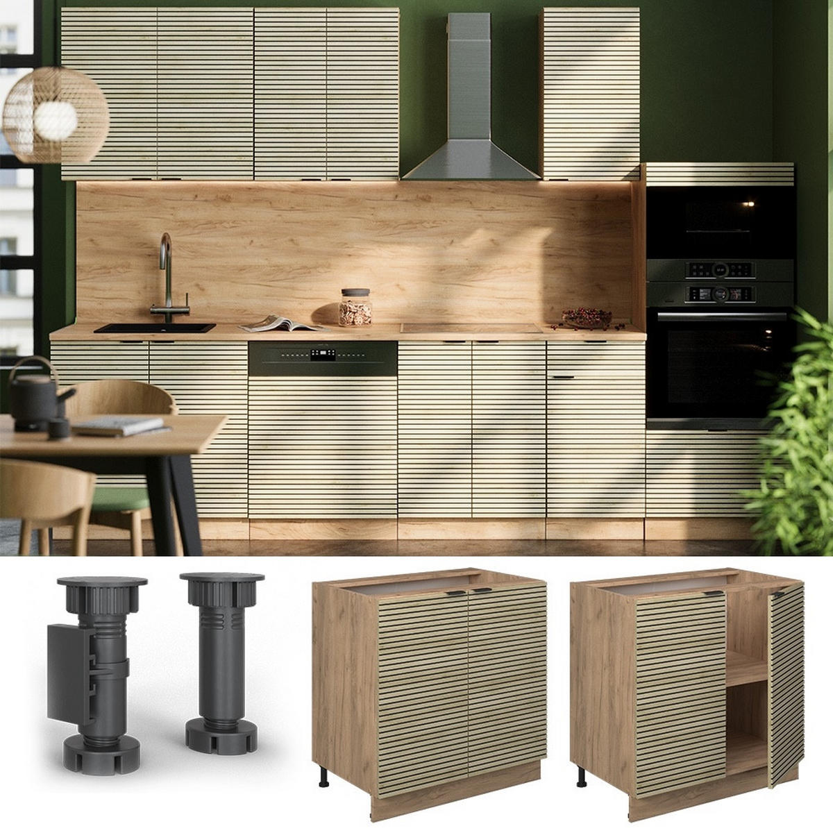 KÜCHENUNTERSCHRANK Fame-Line Eiche Paneel 80 cm mit Regal, AP Marmor - Honigeiche/Eichefarben, Holzwerkstoff (80/82/60cm) - Vicco