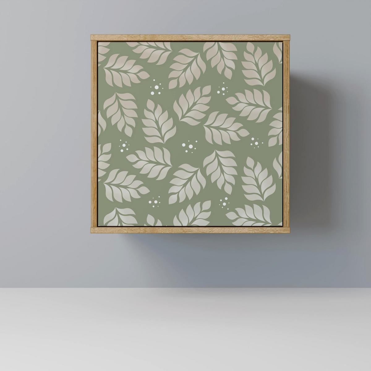SIDEBOARD LEAVES ON GREEN, Eichefarben, 57,5x42x72,5 cm, Schwarze Metallfüße - Eichefarben/Multicolor, Holzwerkstoff/Metall (57.5/72.5/42cm) - SpaceRebels