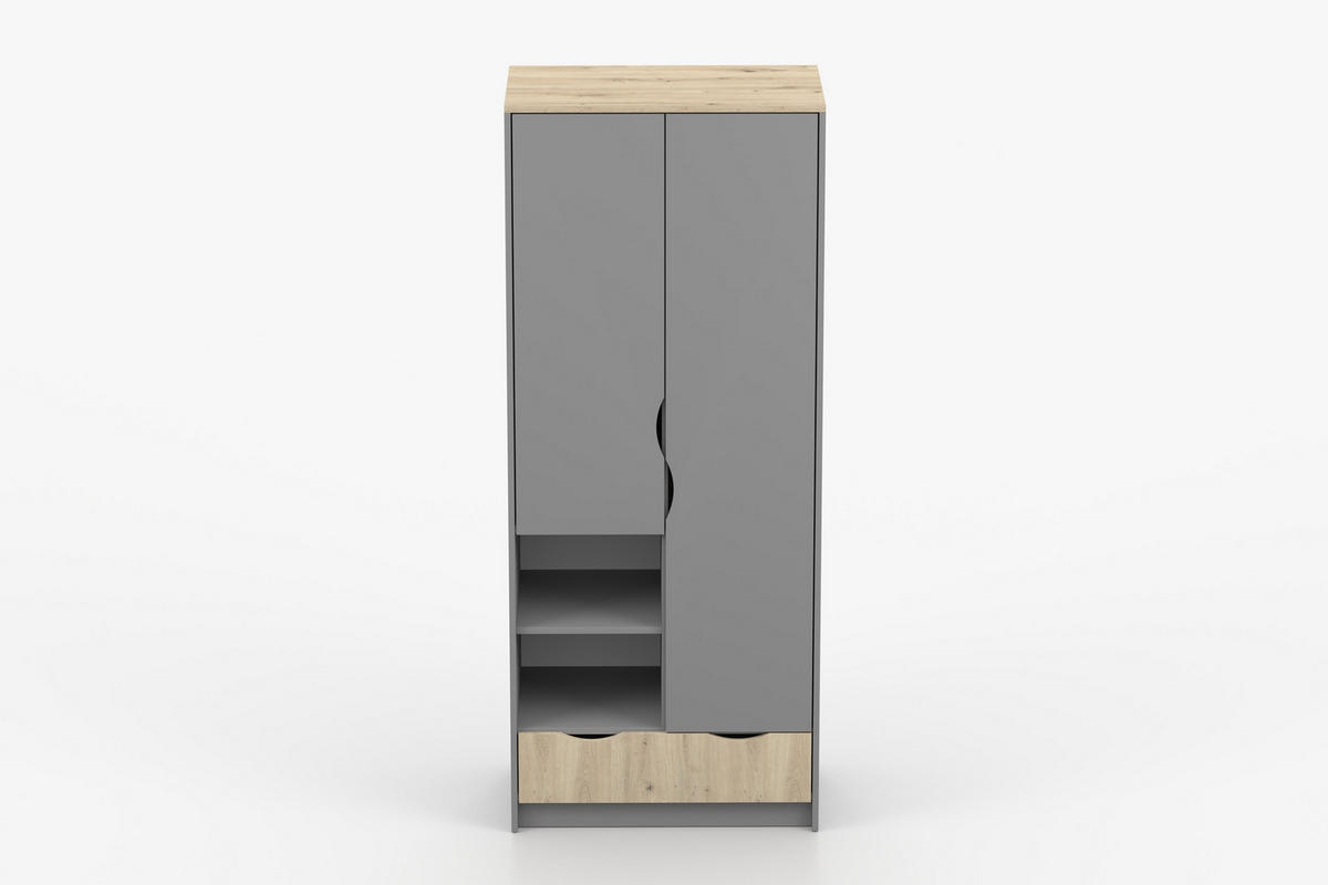 KINDERKLEIDERSCHRANK JUMI 80/193/50 cm in Grau/Eiche Artisan - Eiche Artisan/Grau, Holzwerkstoff (80/193/50cm) - Deine Möbel 24
