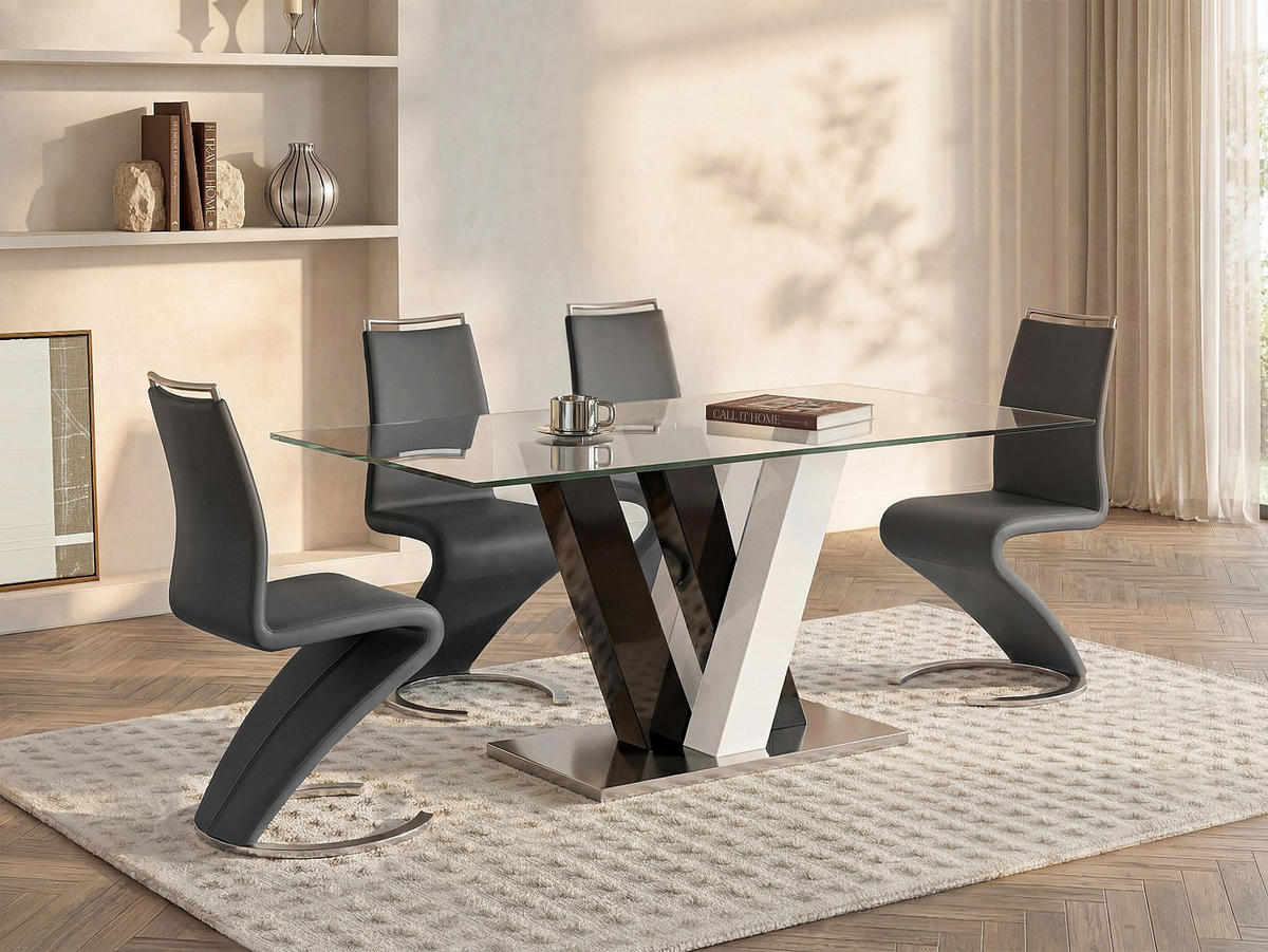 ESSTISCH - 6 Personen - Glas - Schwarz, Weiß WINCH - Schwarz/Weiß, Glas (90/150/76cm) - Vente-Unique