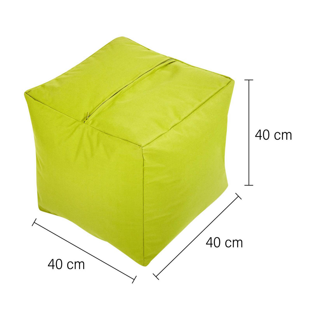 SITZSACK-HOCKER Pouf "Cube" 40x40x40cm - Hellgrün, Textil (40/40/40cm) - Green Bean