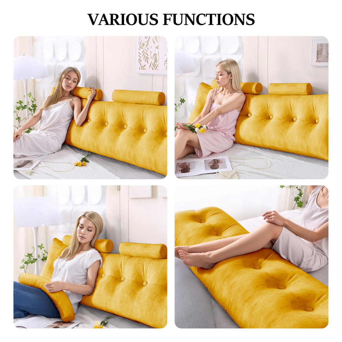 KEILKISSEN mit einem runden Kissen 3er-Set Samt Gelb 200cm - Gelb, Textil (20/200cm) - Vercart