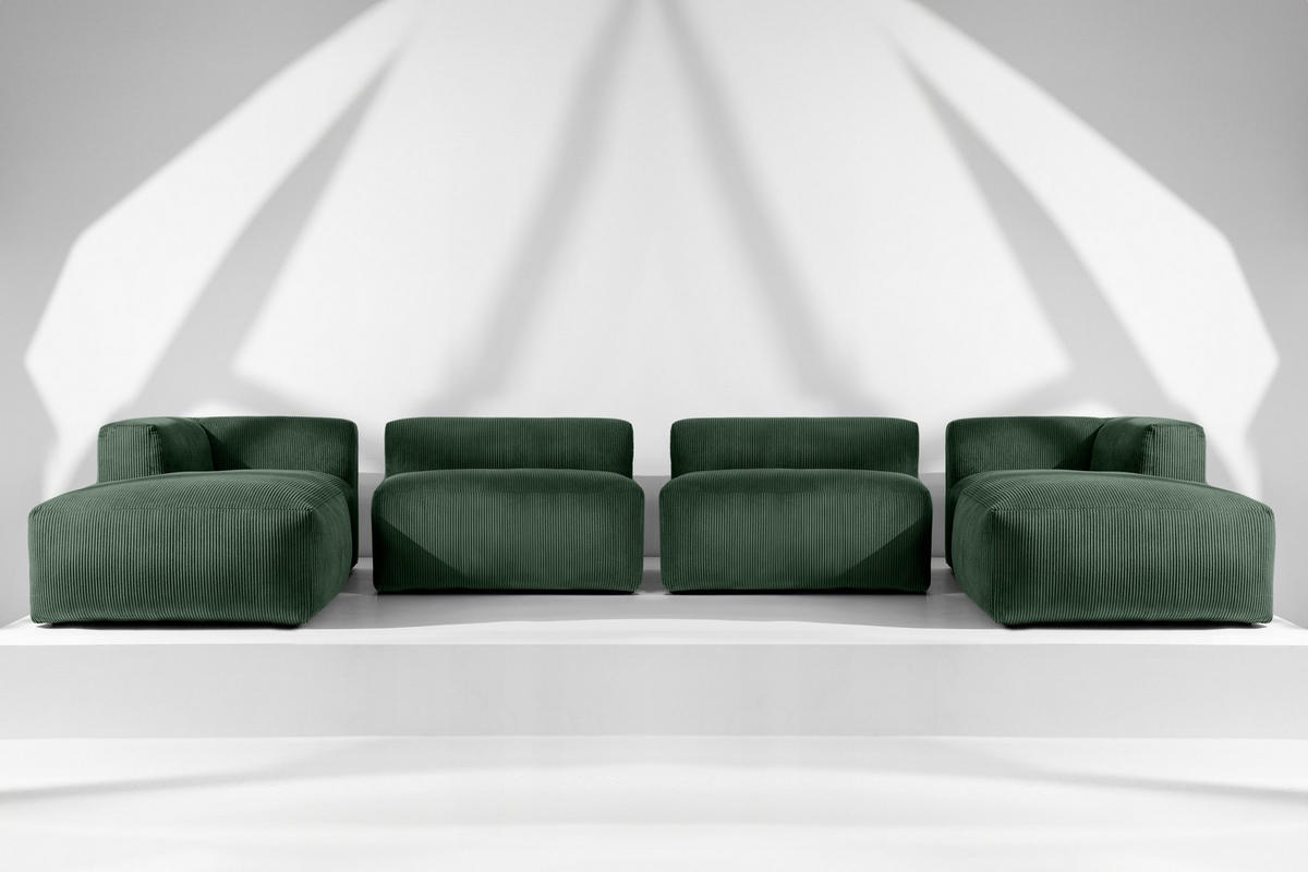 PANORAMA-ECKSOFA BUFFO 7/8 Sitzer mit extrem weicher Sitzfläche, Kordstoff, dunkelgrün - Dunkelgrün, Textil (424/73/180cm) - KONSIMO®