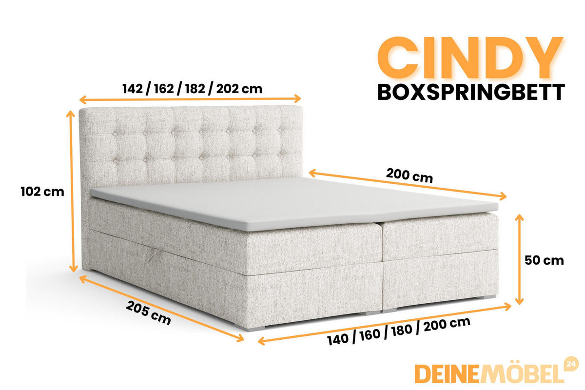 BOXBETT CINDY 180/200 in Stoff Creme H3 - Creme, Holz/Holzwerkstoff (180/200cm) - Deine Möbel 24