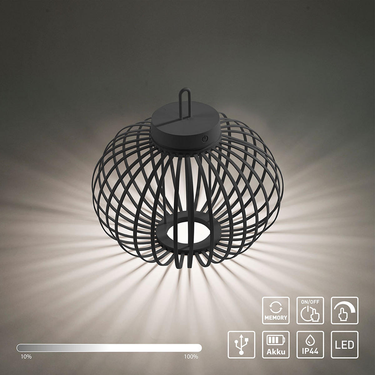 PENDEL-/TISCHLEUCHTE GABBIA Schwarz, LED, Akku, Touchdimmer - Schwarz, Holz (36/36/33cm)