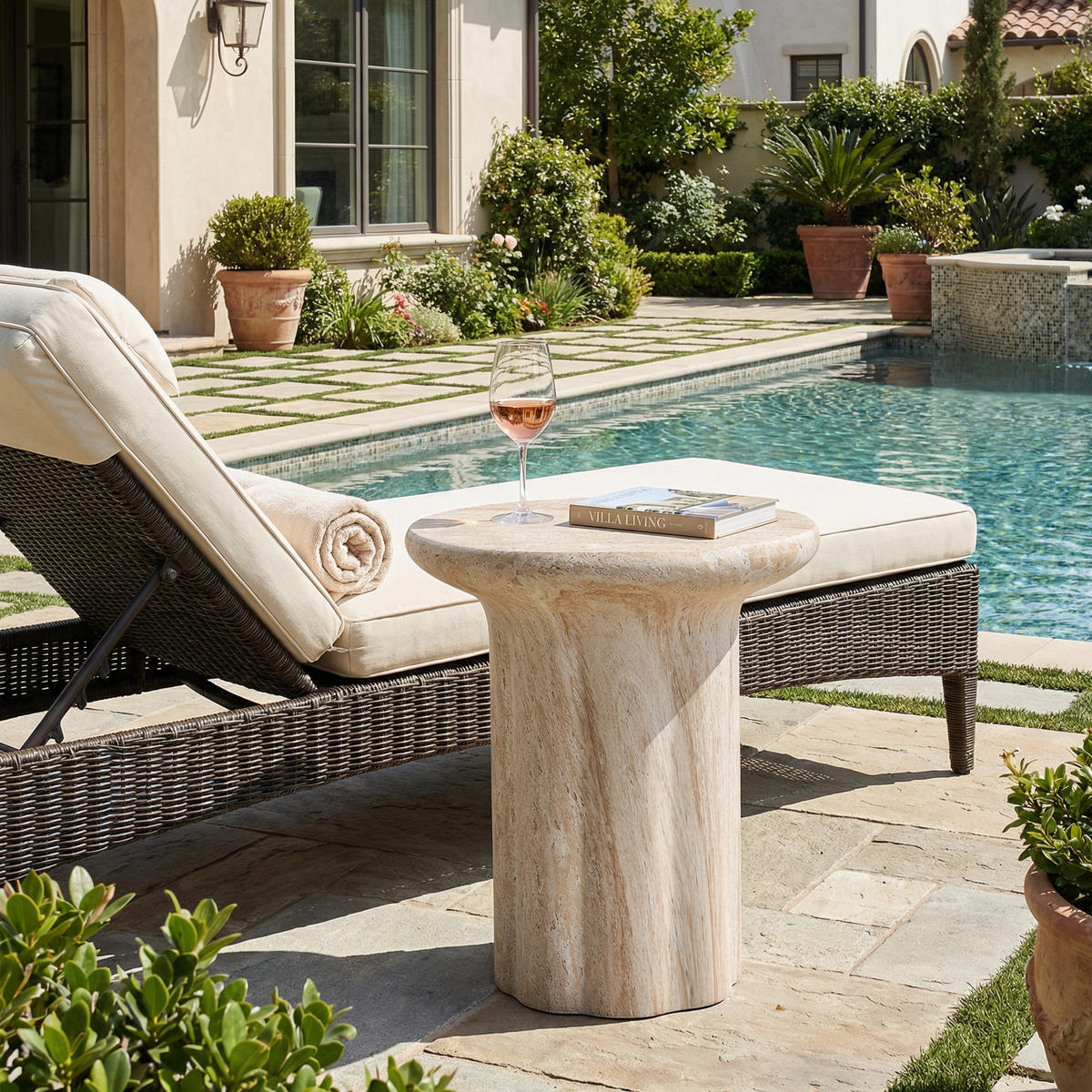 BEISTELLTISCH, MgO, Indoor/Outdoor, Travertinoptik - Beige, Naturmaterialien (40/40/46cm) - FLIEKS