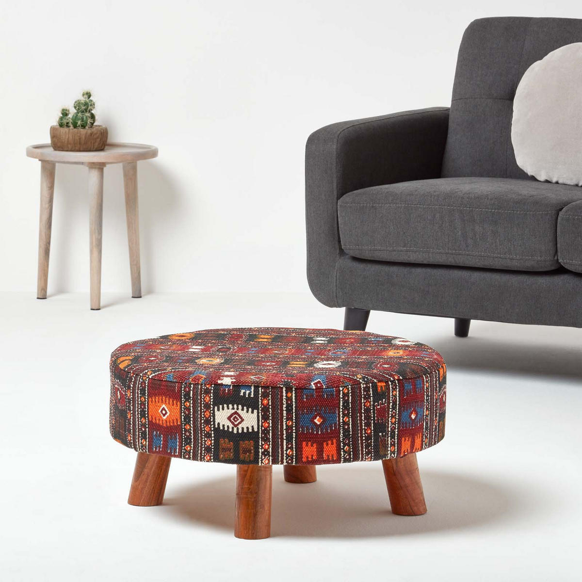SITZHOCKER rund mit Kelim-Muster, 62/62/30 cm - Rot, Textil (62/30/62cm) - Homescapes