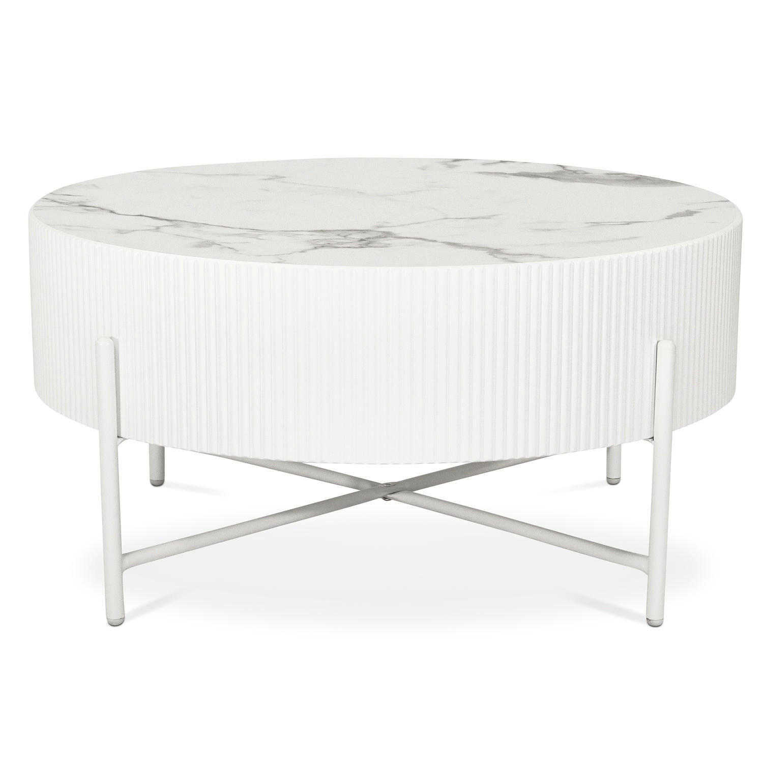 COUCHTISCH rund Weiß 80/80/40 cm - Weiß, Holzwerkstoff/Metall (80/80/40cm) - Furnhouse