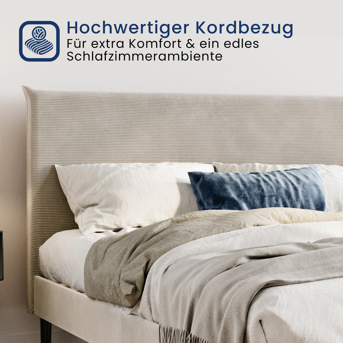 POLSTERBETT 160x200 cm Beige cord - Beige, Textil (160/200cm) - Home Collective