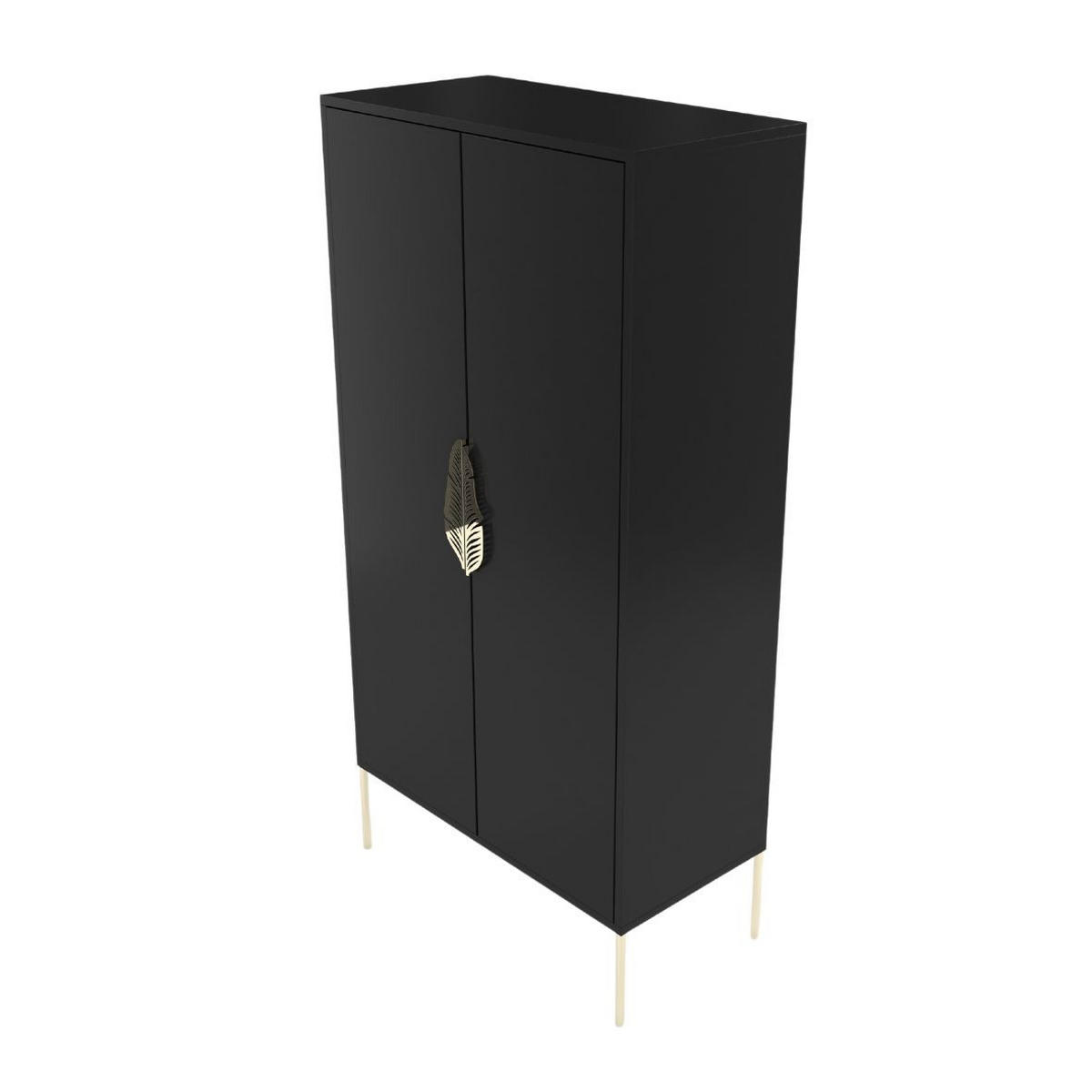 HIGHBOARD Merlin, Schwarz, Goldene Details - Goldfarben/Schwarz, Holzwerkstoff/Metall (80/160/40cm) - Skandica