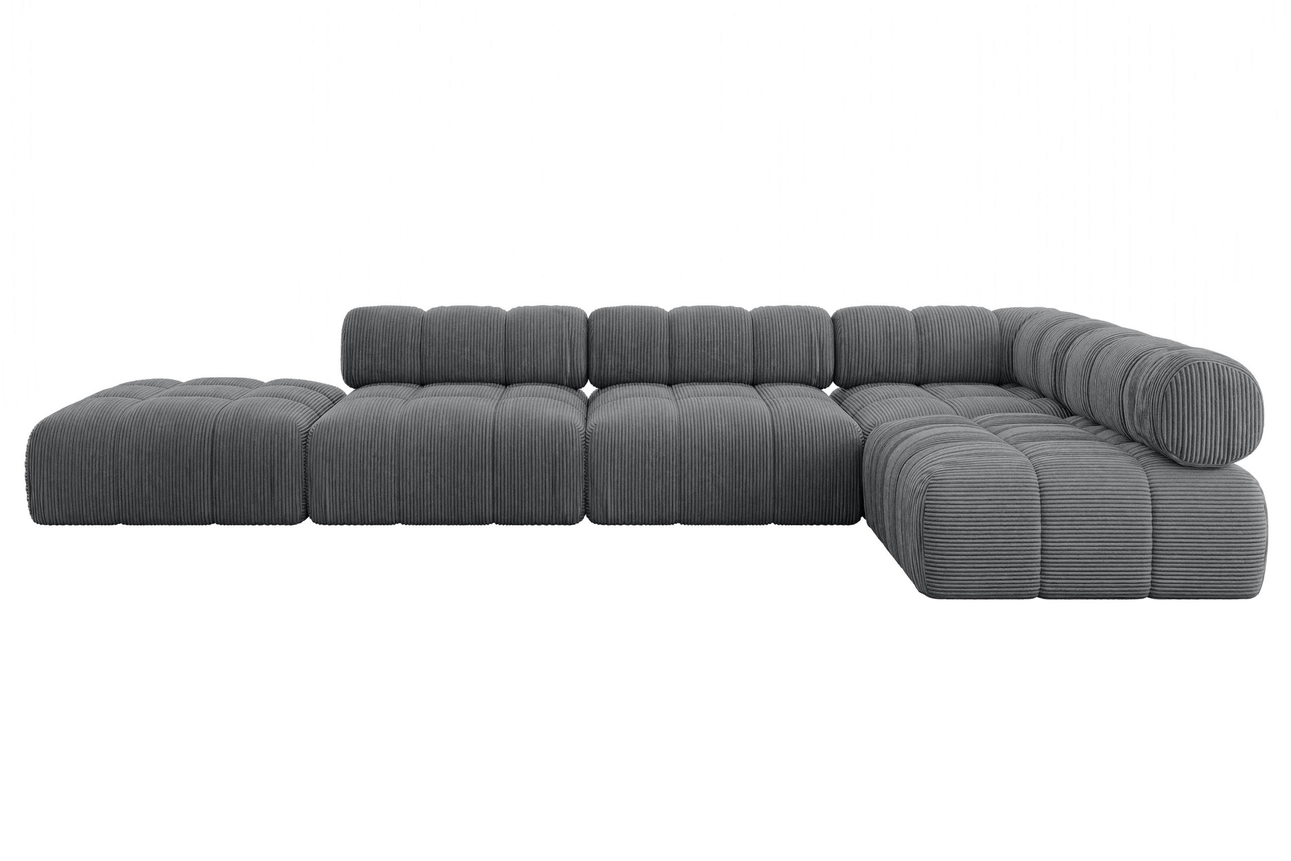 ECKSOFA modulares Sofa Favio-L2 - 380x190x70 cm Dunkelgrau Cord - Dunkelgrau, Holzwerkstoff/Textil (380/190cm) - ALTDECOR