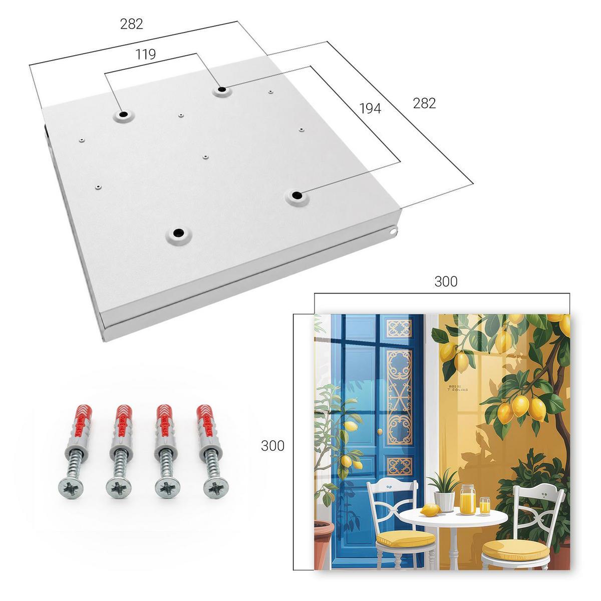 SCHLÜSSELBOX Weiß 30x30 cm – Türöffnung nach rechts - Sommergarten - Blau, Metall (30/30/5cm) - TULUP