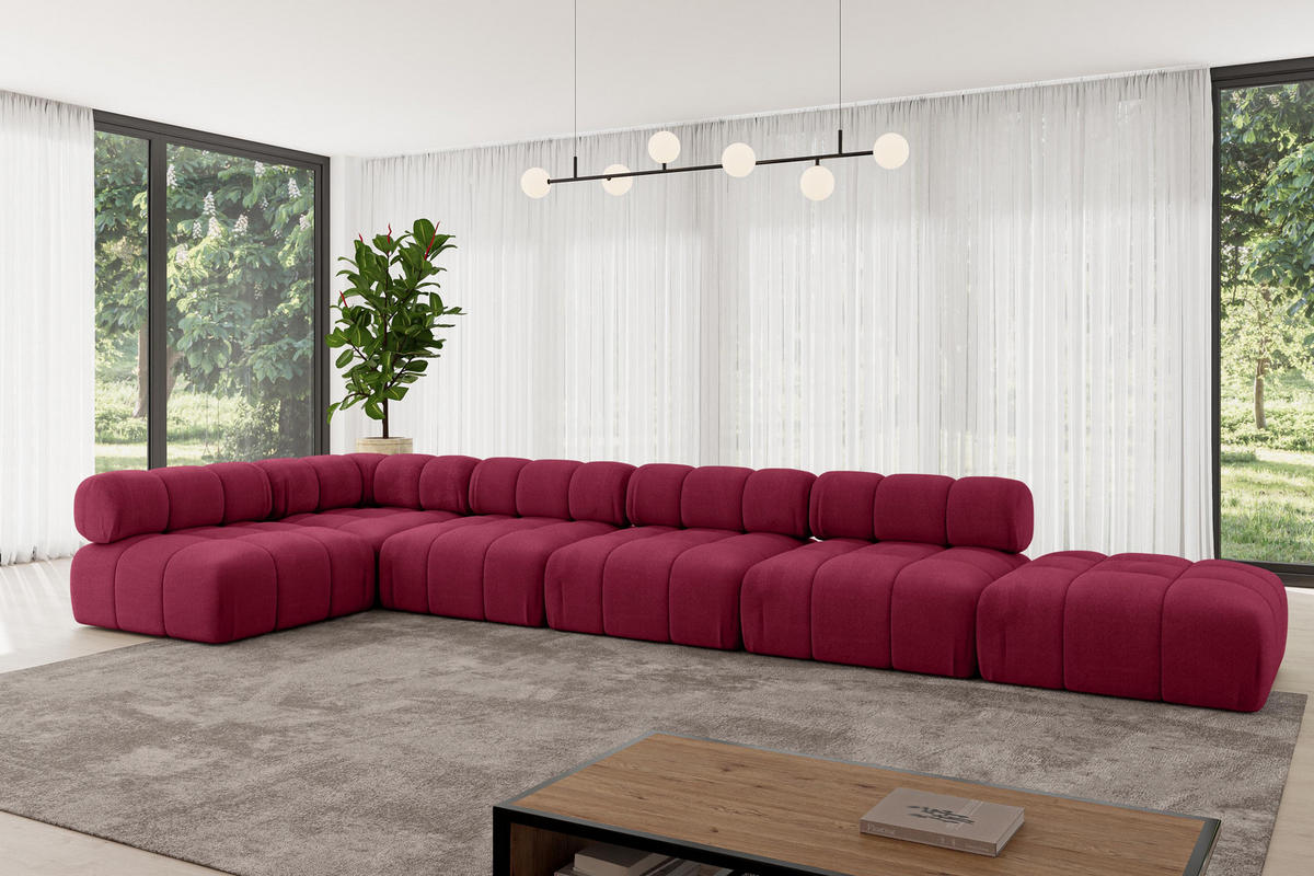 ECKSOFA modulares Sofa Favio-L3 - 475x190x70 cm Bordeauxrot Velours - Bordeaux, Holzwerkstoff/Textil (475/190cm) - ALTDECOR