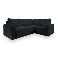 ECKSOFA ESTANO R-S Schwarz Kordstoff mit Schlaffunktion - Schwarz, Holz (230/158cm) - MASSENO