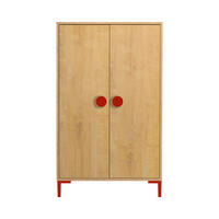 KLEIDERSCHRANK mit 2 Türen, Eichenholzoptik mit roten Details ALVA KIDS - Rot/Eiche Artisan, Holzwerkstoff (75/123/45cm) - RNT By Really Nice Things