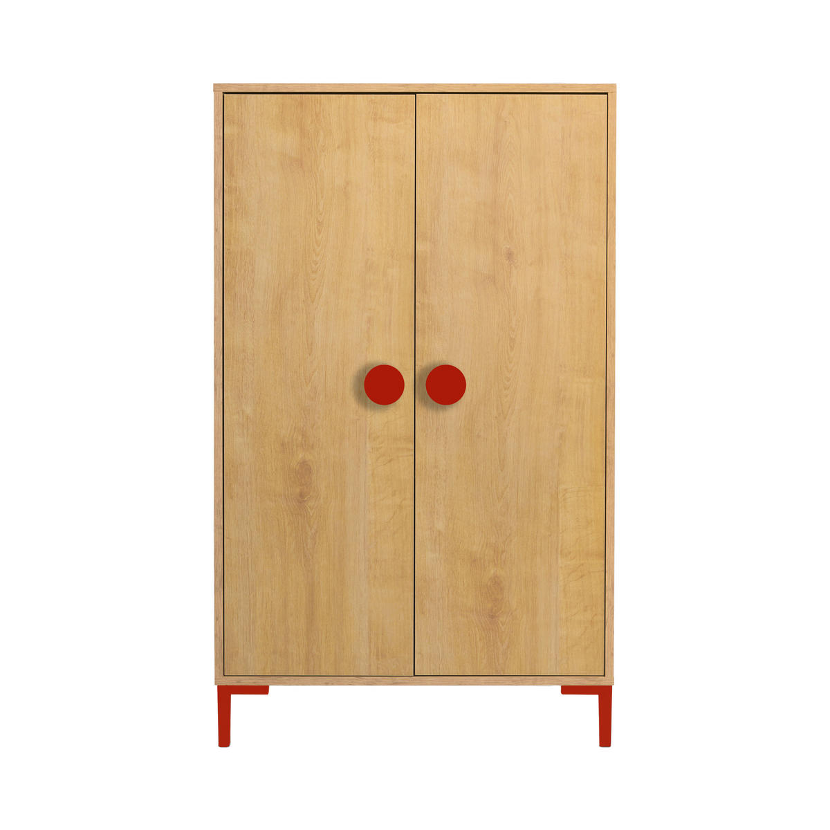 KLEIDERSCHRANK mit 2 Türen, Eichenholzoptik mit roten Details ALVA KIDS - Rot/Eiche Artisan, Holzwerkstoff (75/123/45cm) - RNT By Really Nice Things